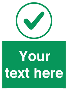 Custom green background, green tick in circle sign